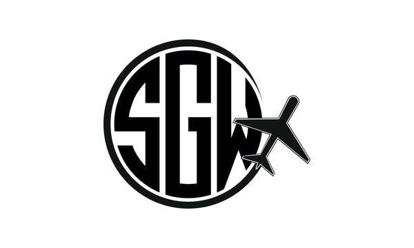 SGW three initial letter circle tour & travel agency logo design vector template. hajj  umrah agency, abstract, wordmark, business, monogram, minimalist, brand, company, flat, tourism agency, tourist 