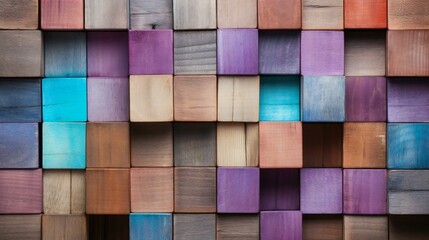 Patchwork of Colored Wooden Blocks Creating a Modern Mosaic of Textured Hues