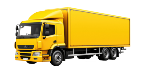 yellow cargo truck isolated on white or transparent png 