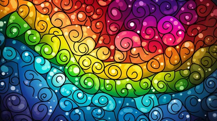 Vibrant Whimsical Swirls Radiating with Rainbow Colors in a Delightful Abstract Spiral Array