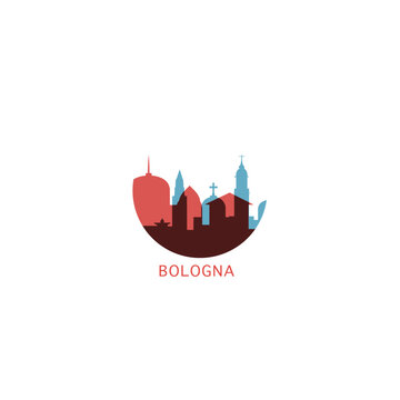 Bologna cityscape skyline city panorama vector flat modern logo icon. Italy, Emilia Romagna region town emblem idea with landmarks and building silhouettes