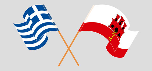 Crossed and waving flags of Greece and Gibraltar - obrazy, fototapety, plakaty