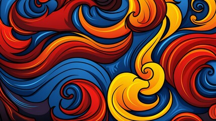 Vivid Swirls of Red and Blue with a Touch of Yellow in a Dynamic Abstract Design