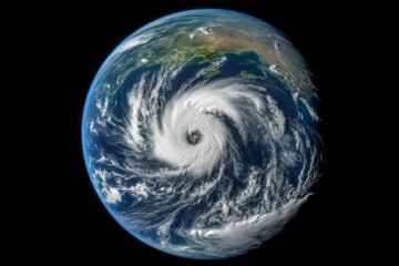 Hurricane satellite view. Meteorology storm tornado on earth planet. Generate ai