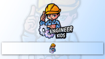 worker with laptop computer Engineer kids logo Mascot logo