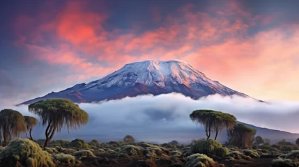 Foto auf Acrylglas Kilimandscharo Mount Kilimanjaro's Majesty: Africa's highest peak, shrouded in clouds.