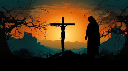 Silhouette of Jesus with Cross