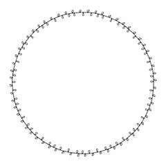 Decorative round framing. Vector circle frame with small leaves doodle, black and white illustration by hand. Isolated hand drawn border.