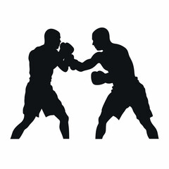 Fighting boxers black icon on white background. Fighting boxers silhouette