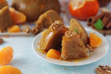 Mandarin halva dessert, traditional Greek dessert	