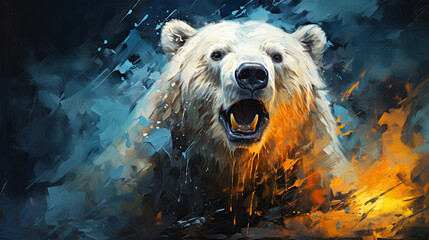 Polar bear, expressive painting, wild and colorful. Energetic, nature-inspired art for decor, prints and creative expressions. On a dynamic canvas with a touch of untamed beauty. - obrazy, fototapety, plakaty
