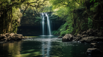 Gorongosa National Park Waterfalls:
Hidden waterfalls of Gorongosa National Park in Mozambique, surrounded by lush rainforest.