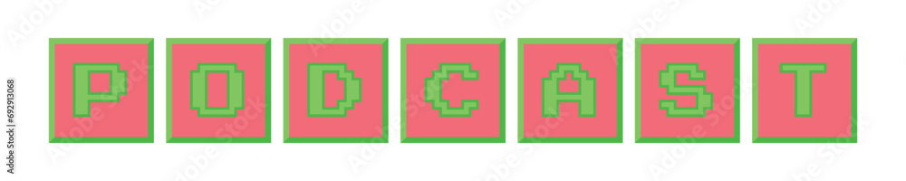 Poster word podcast from keyboard buttons in y2k style. vector illustration