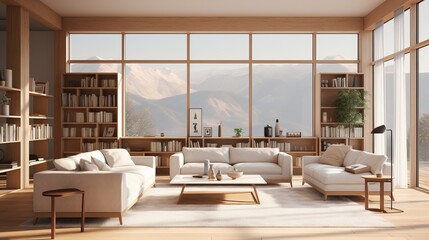 Contemporary Living Room with Sunlit Window, Enhanced by AI Artistry