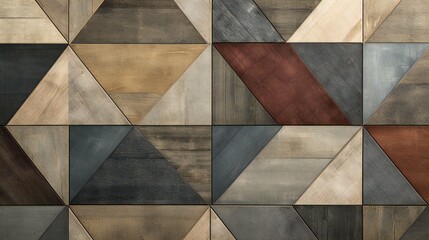 Geometric Precision in Wood: A Mosaic of Triangles in Varied Hues and Textures