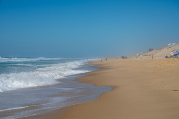 View on Plage de Horizon, Plage de l'ocean near Le Phare du Cap Ferret and Duna du Pilat, Cap Ferret peninsula, France, southwest of Bordeaux, France's Atlantic coastline