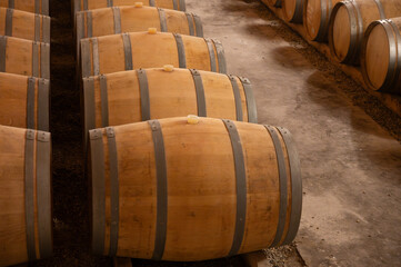 WIne celler with french oak barrels for aging of red dry wine made from Cabernet Sauvignon grape...