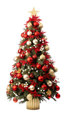 Decorated Christmas tree on a transparent background