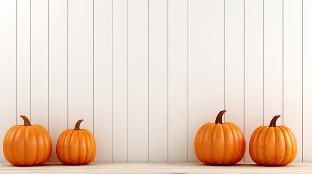 Vibrant Orange Halloween Pumpkins on White Planks, Festive Holiday Decoration Crafted with Generative Art - Powered by Adobe