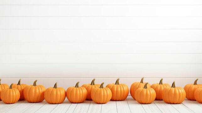 Vibrant Orange Halloween Pumpkins on White Planks, Festive Holiday Decoration Crafted with Generative Art - Powered by Adobe