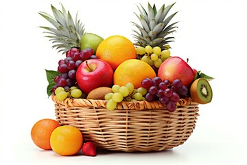 fruits in basket on white background