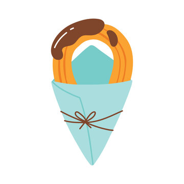 churro with chocolate in blue paper clip art preview