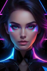 Fototapeta na wymiar AI generated illustration of a beautiful futuristic girl with glowing shapes on her face