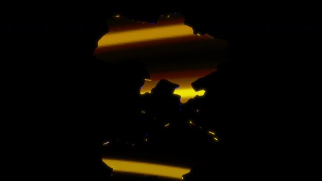 3D animation rendering, map of ukraine, fall of the russian empire model on a black background