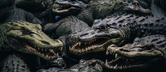Crocodiles found resting in Thailand's crocodile farm. - obrazy, fototapety, plakaty
