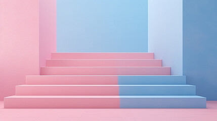 3d render blue pink stairs steps abstract background