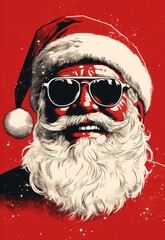 Santa Claus Minimalitstic Screen Print Portrait. For Background or Wall Art.