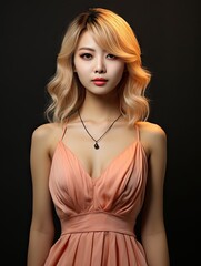 Naklejka premium beautiful girl fashionable peach-colored dress