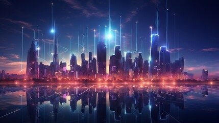 Futuristic Connected City: Smart Network Technology Illuminating Urban Skyline