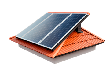 Solar panel on the roof of the house isolated on transparent background, png file