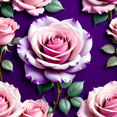 Purple rose with light pink background, 5 Seamless pattern design,textile pattern