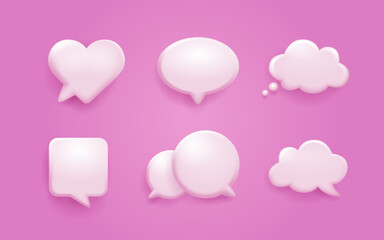 Set of 3D speech bubble isolated on pink background. Empty text bubble in various shapes. 3D chat icon - 692919679