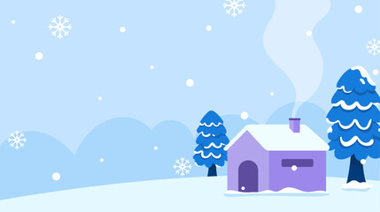 Flat winter season landscape background illustration