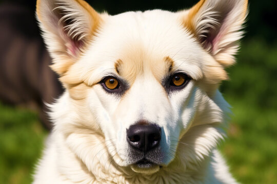 Portrait of a beautiful dog in the park. Aidi. Welsh Corgi dog.  Generative AI