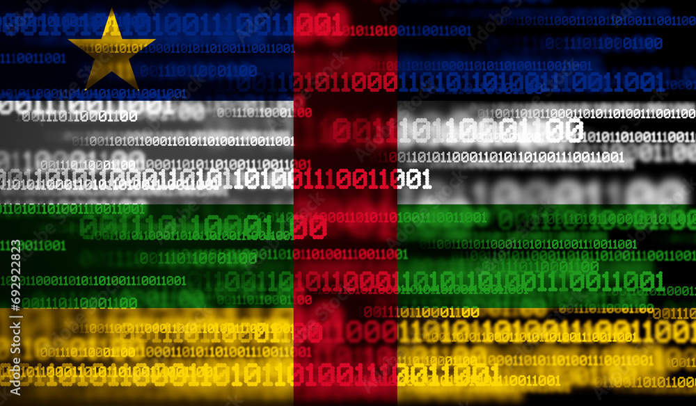 Poster flag of central african republic on binary code. modern technology concept