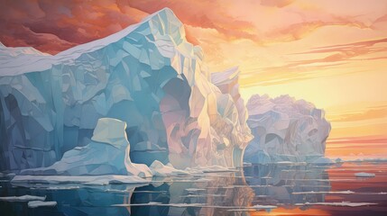polar tabular icebergs landscape illustration ocean frozen, beauty pristine, blue nature polar tabular icebergs landscape