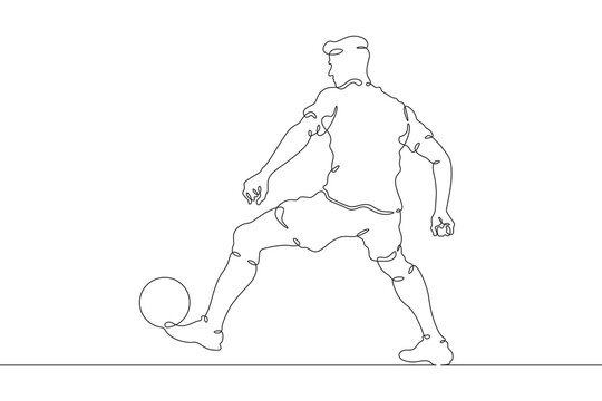 A football player runs along a football field with a ball. Football game. One continuous line drawing. Linear. Hand drawn, white background. One line