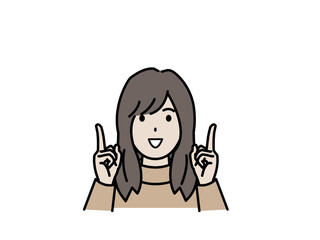 上を示す若い女性のイラスト