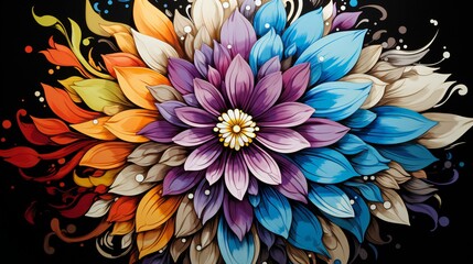 Vibrant Explosion of Colors: Artistic Floral Composition with Diverse Hues on Dark Background