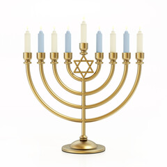 Hanukkah candles (menorah) isolated on white background. 3D illustration