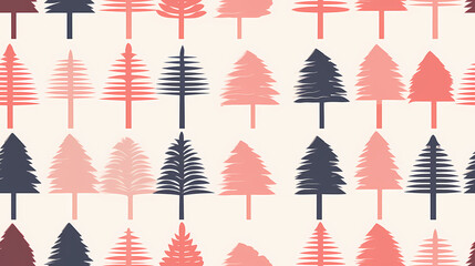 risograph-style prints featuring stylized trees on vibrant, multicolored backgrounds, seamless pattern