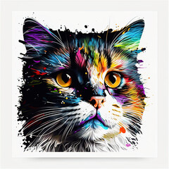 Vibrant and bright and colorful animal portrait poster, Abstract, multicolored, close-up. Generative Ai