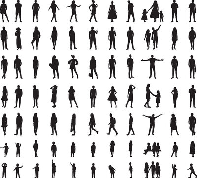 Set of people silhouette on a white background vector
