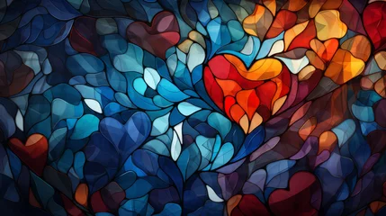 Photo sur Plexiglas Coloré Stained glass window background with colorful Leaf and Heart abstract. Valentine day concept.