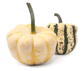 Two fresh raw pumpkins isolated on white