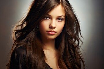 Fototapeta premium hair long girl Brunette make-up make up coiffure fashion beauty cosmetic model face colours eyelash lip skincare manicure lipstick eyeshadow style care parlour beautiful bright accessory haircut